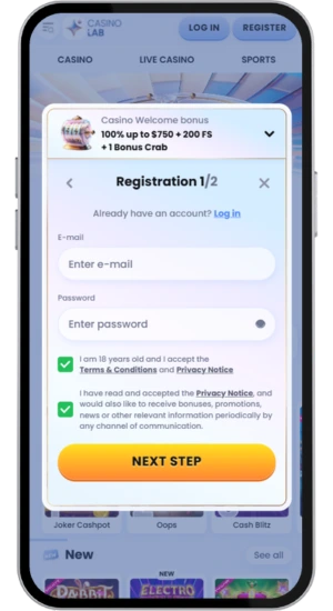 Registration screen