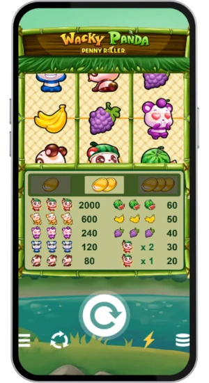 Wacky Panda fruit and panda symbols on screen